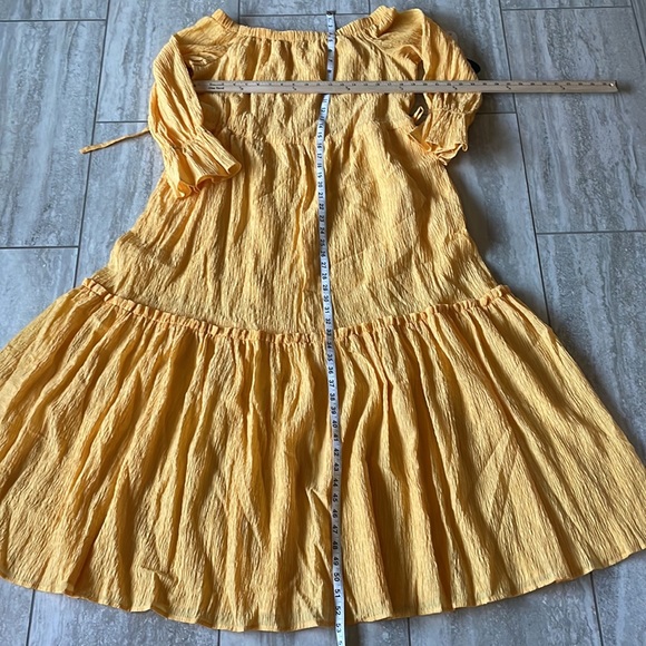 Snuggle Spot Women's Polyester Ruffled Cap Sleeve Knee-Length Dress (Yellow)